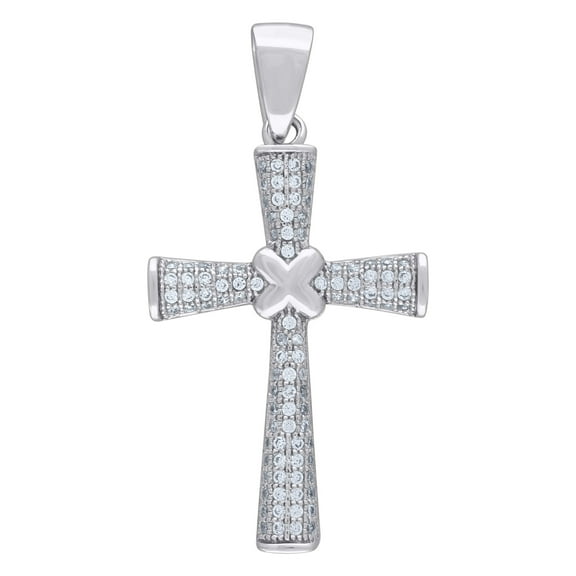 Sterling Silver Mens Cubic Zirconia Cross Religious Charm Pendant