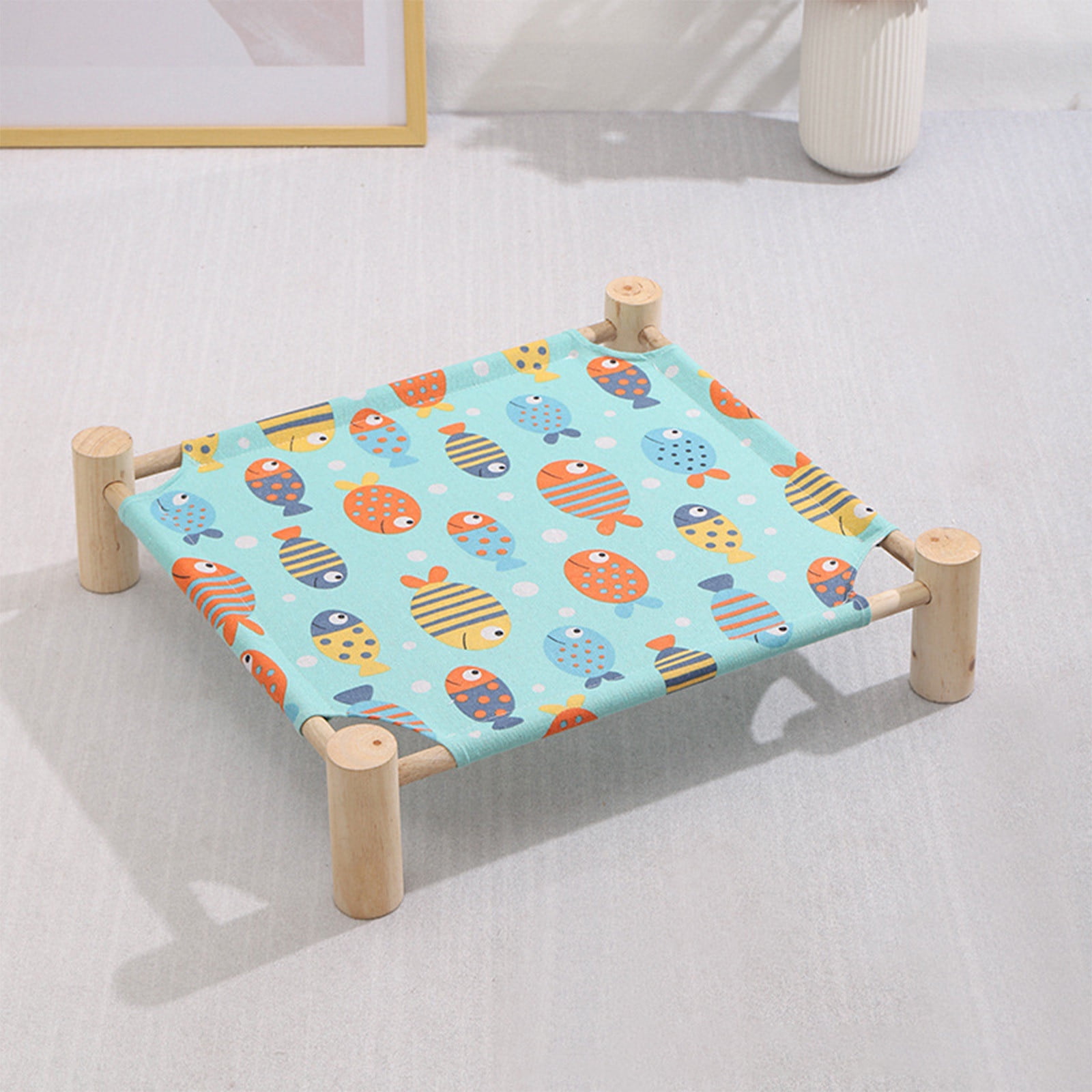 Nebwoak Elevated Dog Bed for Cooling with Removable Washable Cover - Raised Wooden Frame Cot for Indoor Cats & Small Medium Dogs - Breathable Summer Pet Bed