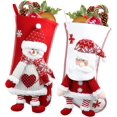 thumbnail image 1 of nipocaio Bas de Noël Personnalisés 2 Pack, Bas de Noël Santa Claus Snowman Rouges et Blancs, 1 of 5