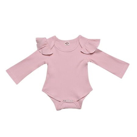 

ZHAGHMIN Baby Jumpsuits Baby Girls Long Ruffled Sleeve Ribbed Romper Bodysuit Outfits Clothes 24 Months Sundress Baby Girl First Easter Linen Baby Clothes New Baby Girl Baby Boy Bubble Romper Jumper