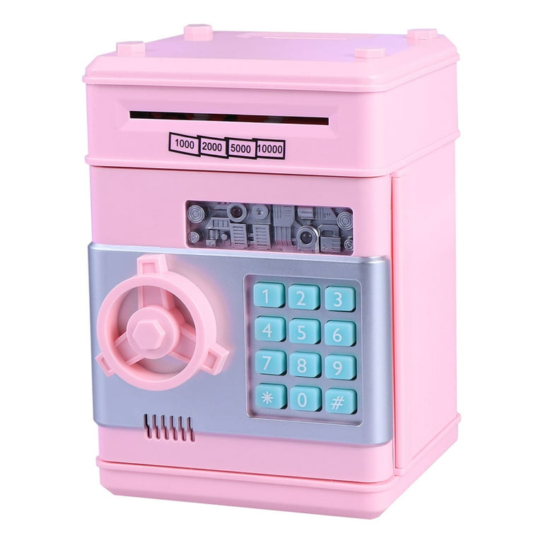 Children's Money Saving Bank Deposit Box Intelligent Voice Mini Safe and Coin Vault for Kids with Pass Code (Pink, Button Random Color), Multicolor