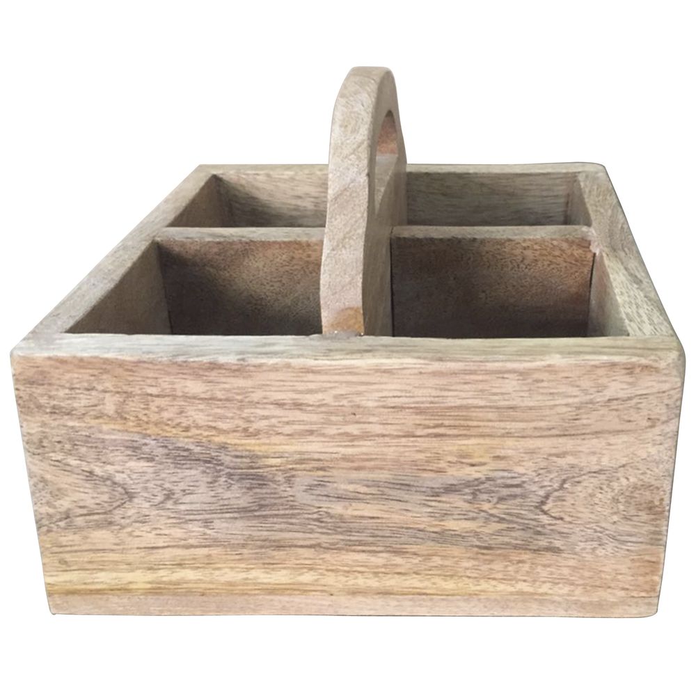 HUBERT Square Natural Mango Wood Divided Crate With Handle 7 1/2"L x