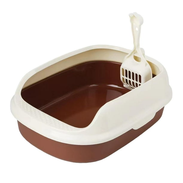 Caja de arena para gatos semicerrada, fácil de limpiar, con lado alto Color café