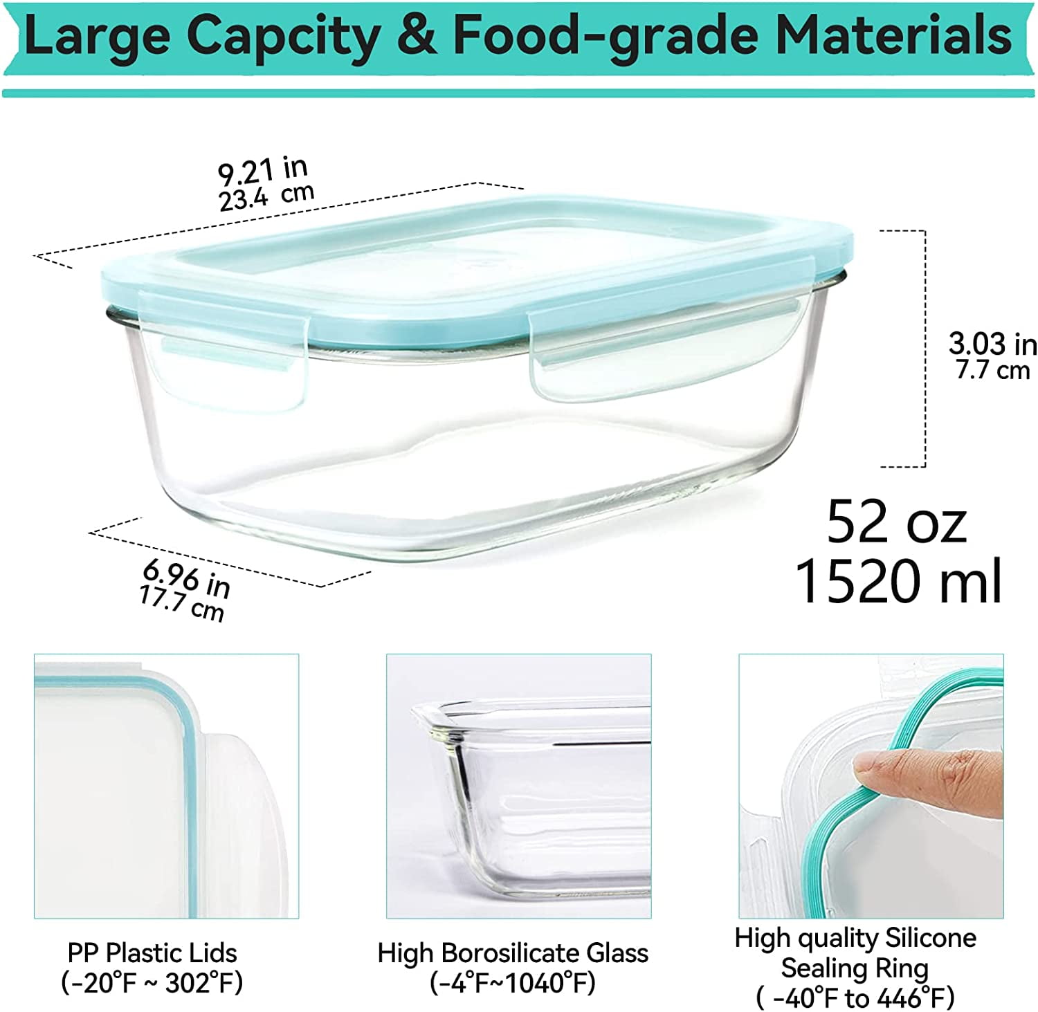 Luvan 2 Pack Large 60oz Glass food Storage Containers with Lids,Clear Glass  Meal Prep Containers