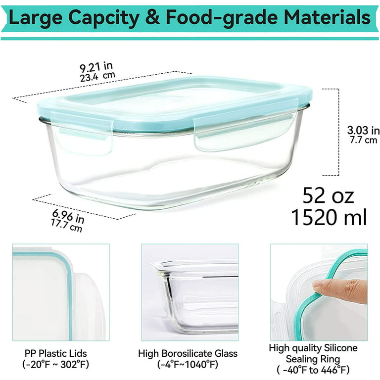 Luvan 2 Pack Large 60oz Glass food Storage Containers with Lids,Clear Glass  Meal Prep Containers 