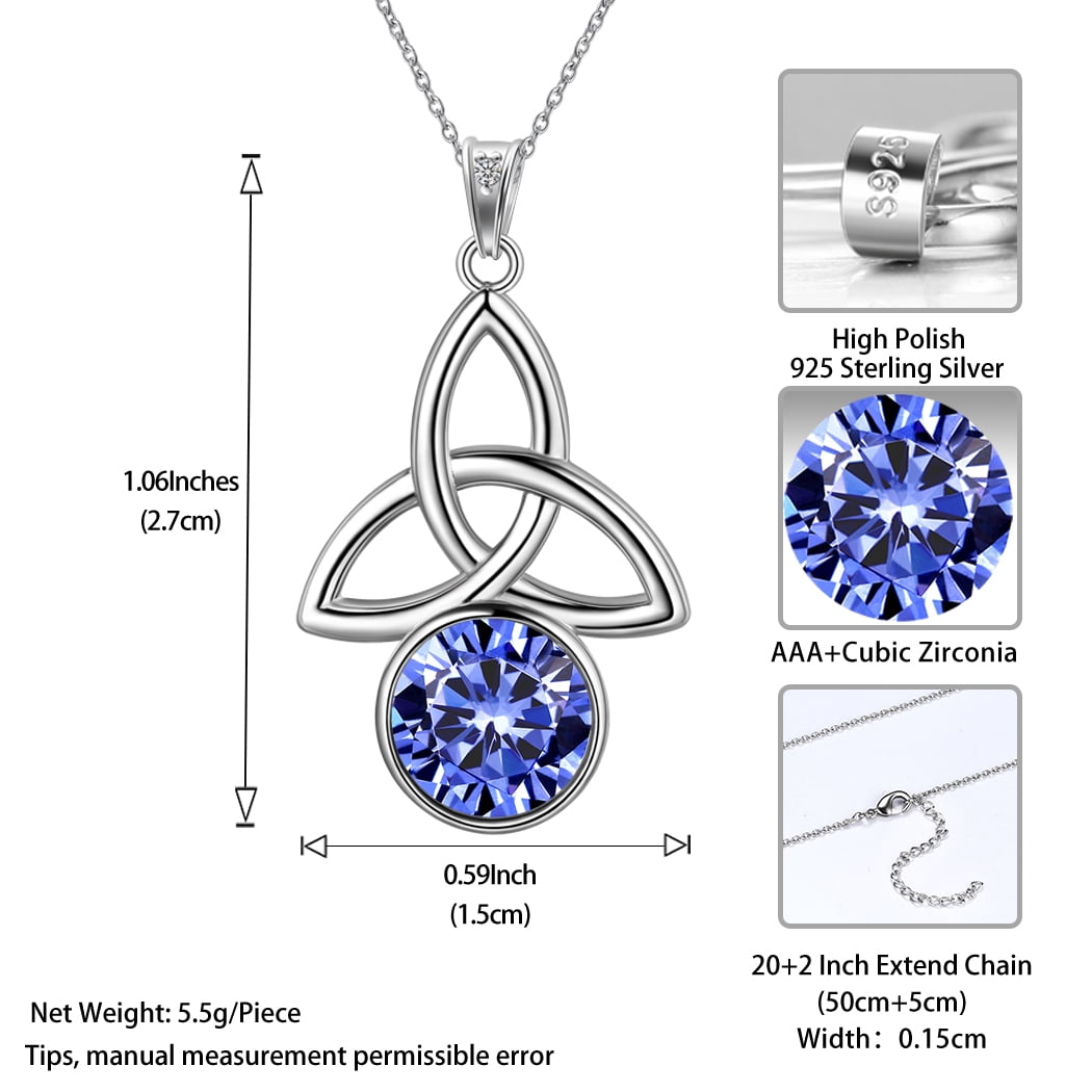925 Sterling Silver Celtic Knot Necklace for Women June Birthstone Tanzanite Gemstone Trinity Triquetra Irish Pendant Jewelry Birthday Gift Hipunk
