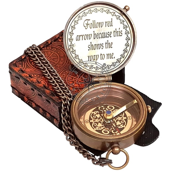 Brass Compass Engraved with “Follow red Arrow Because This Shows The Way to me Directional Camping Compass Engraved Pocket Gift, Confirmation Gift