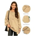 thumbnail image 4 of SHEWIN Women's Henley Sweatshirt Casual Oversized Button Henley Neck Pullover Sweatshirts for Women Light Patchwork Plus Size Shirts Khaki, 4 of 11
