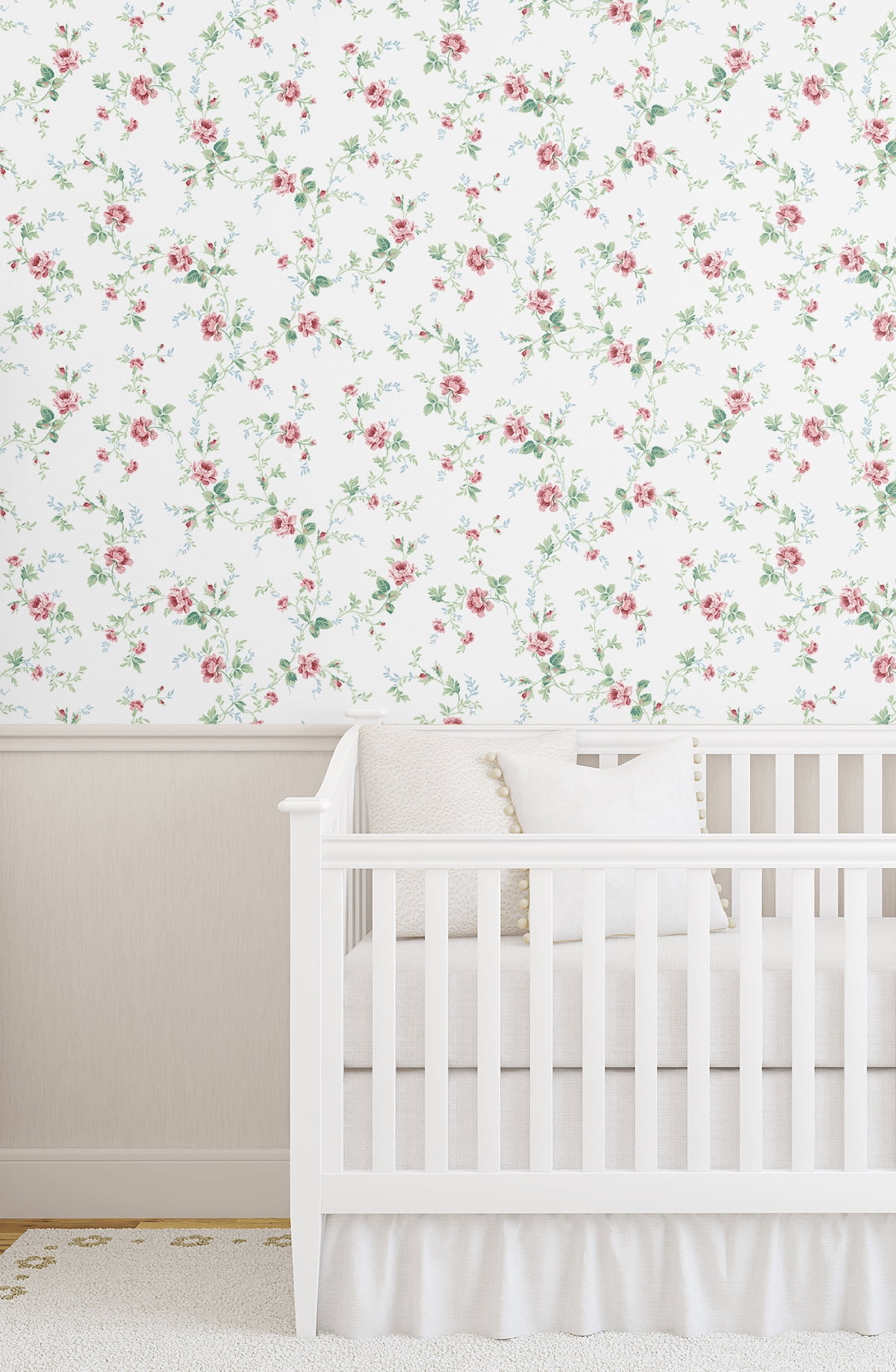 NextWall Blush & Spearmint Blossom Floral Trail Peel and Stick Wallpaper