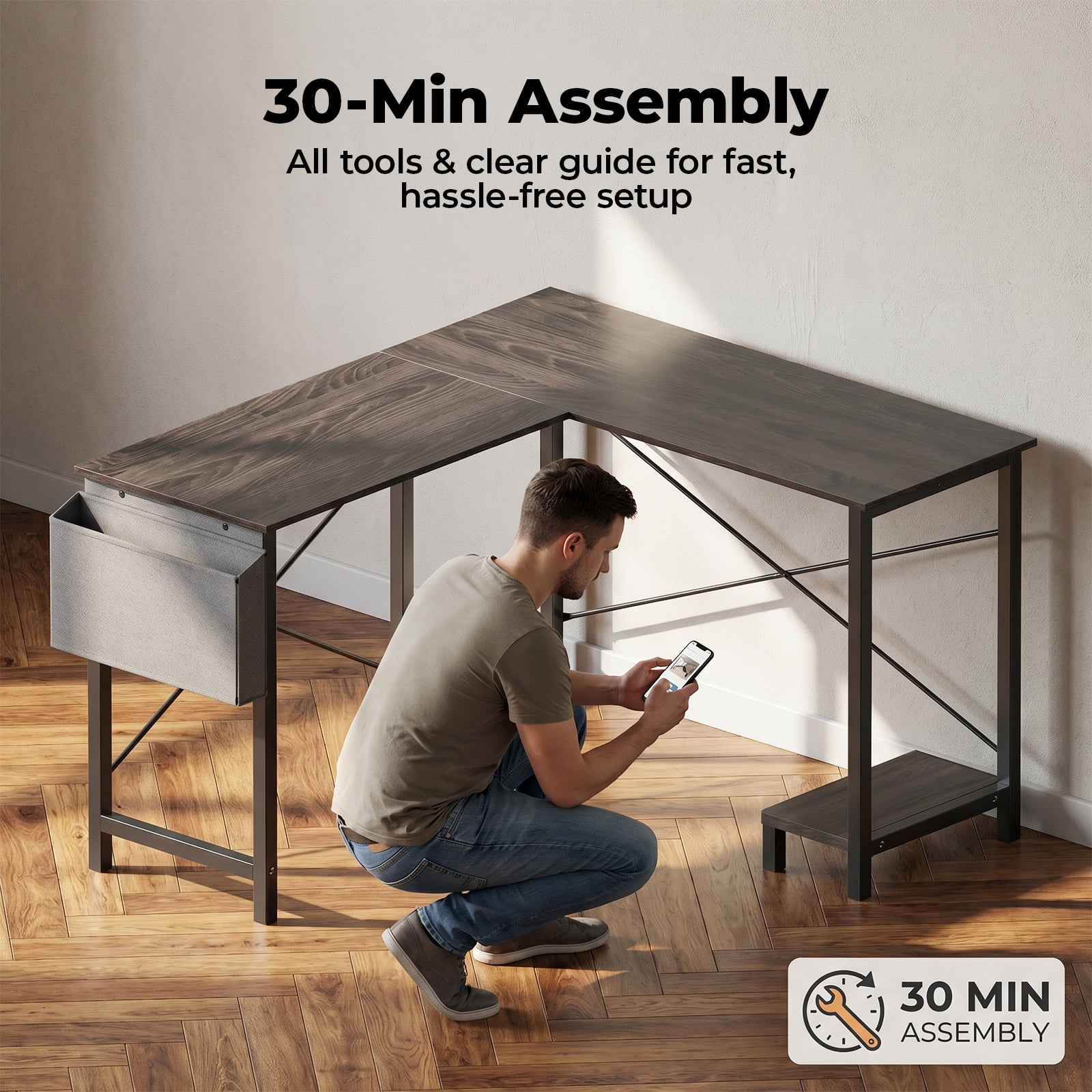 Alvantor 50 inch L Shaped Computer Desk with CPU Stand, Corner Gaming Desk for Home Office