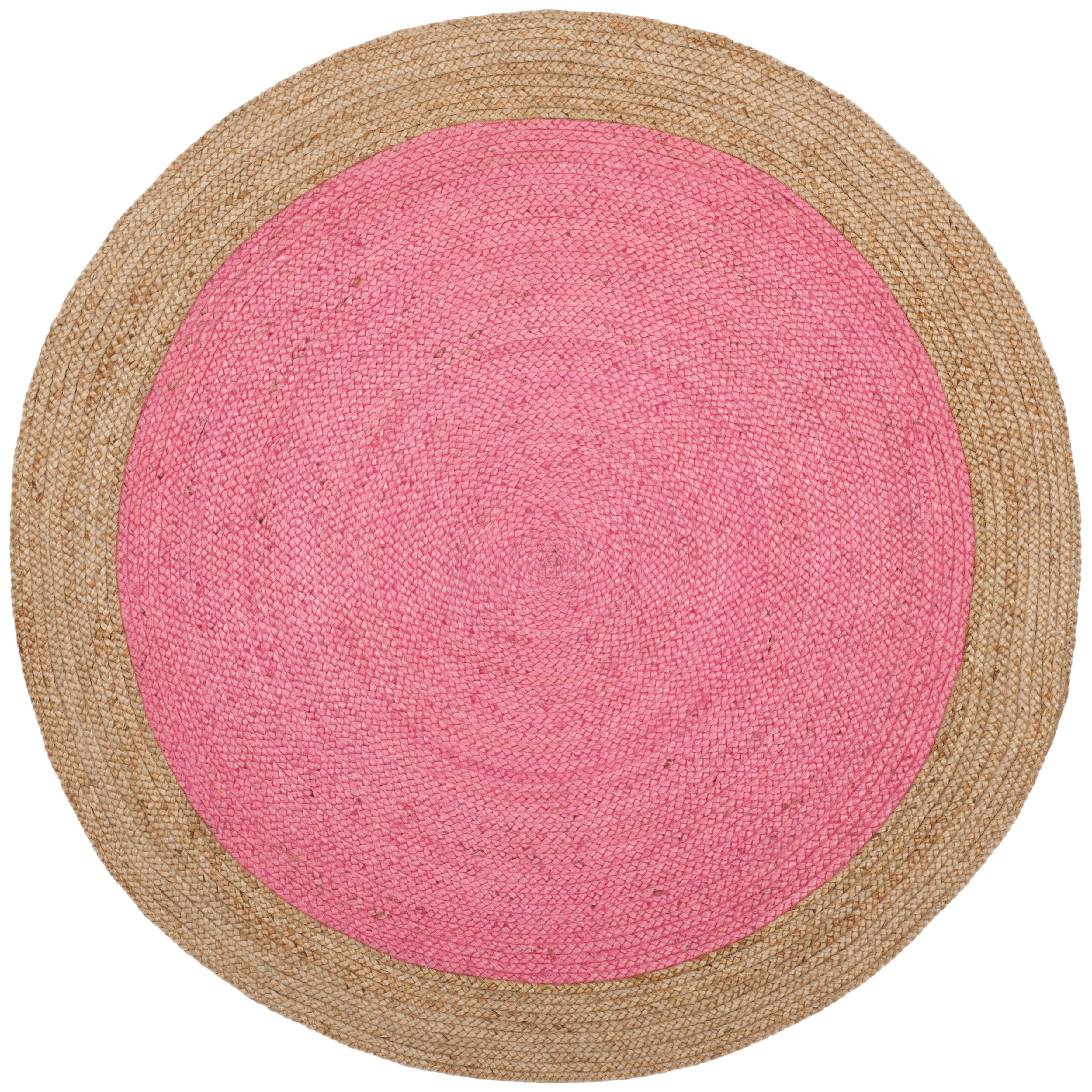 SAFAVIEH Natural Fiber Cebrail Braided Jute Area Rug, Pink/Natural, 5' x 5' Round
