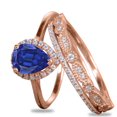 thumbnail image 1 of JeenMata Anillo de Compromiso de 2,5 Uds con Zafiro Azul Vintage Creado en Laboratorio en Forma de Pera - Conjunto de Boda en Trío - Oro Rosa de 18 K sobre Plata, 1 of 5