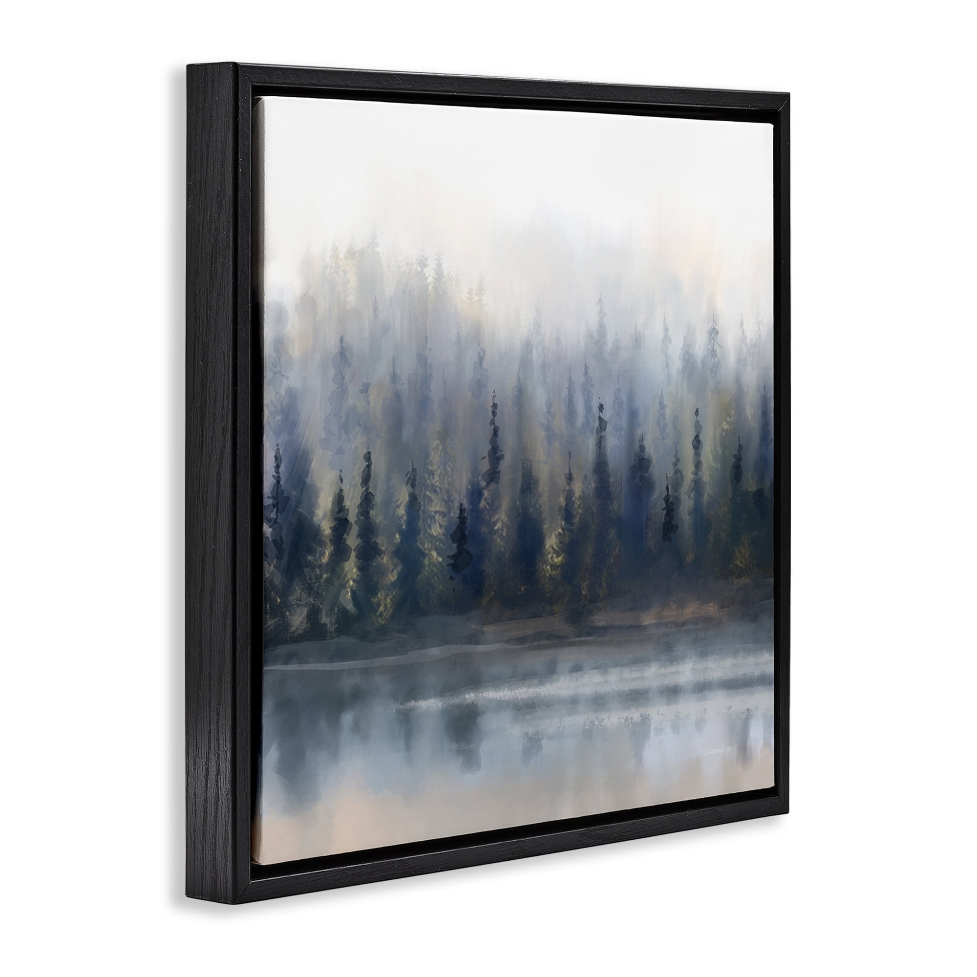 Stupell Industries Misty Gray Forest Landscape & Nature Painting Black Floater Framed Canvas Art Print Wall Art, 18 x 18