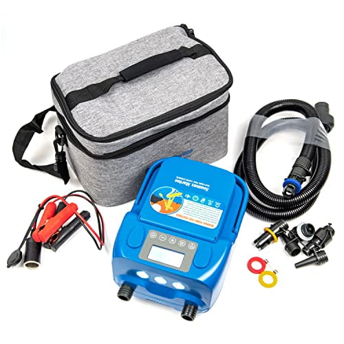 Seamax Best Portable SUP 16DB Electric Air Pump Max 16PSI, Double Stage built for Fast Speed and High Pressure, Built in 12V 6AH Lithium Battery and USB 2A 5V Charging Port, Fully Portable with Dual Charging mode and Dual Power Mode