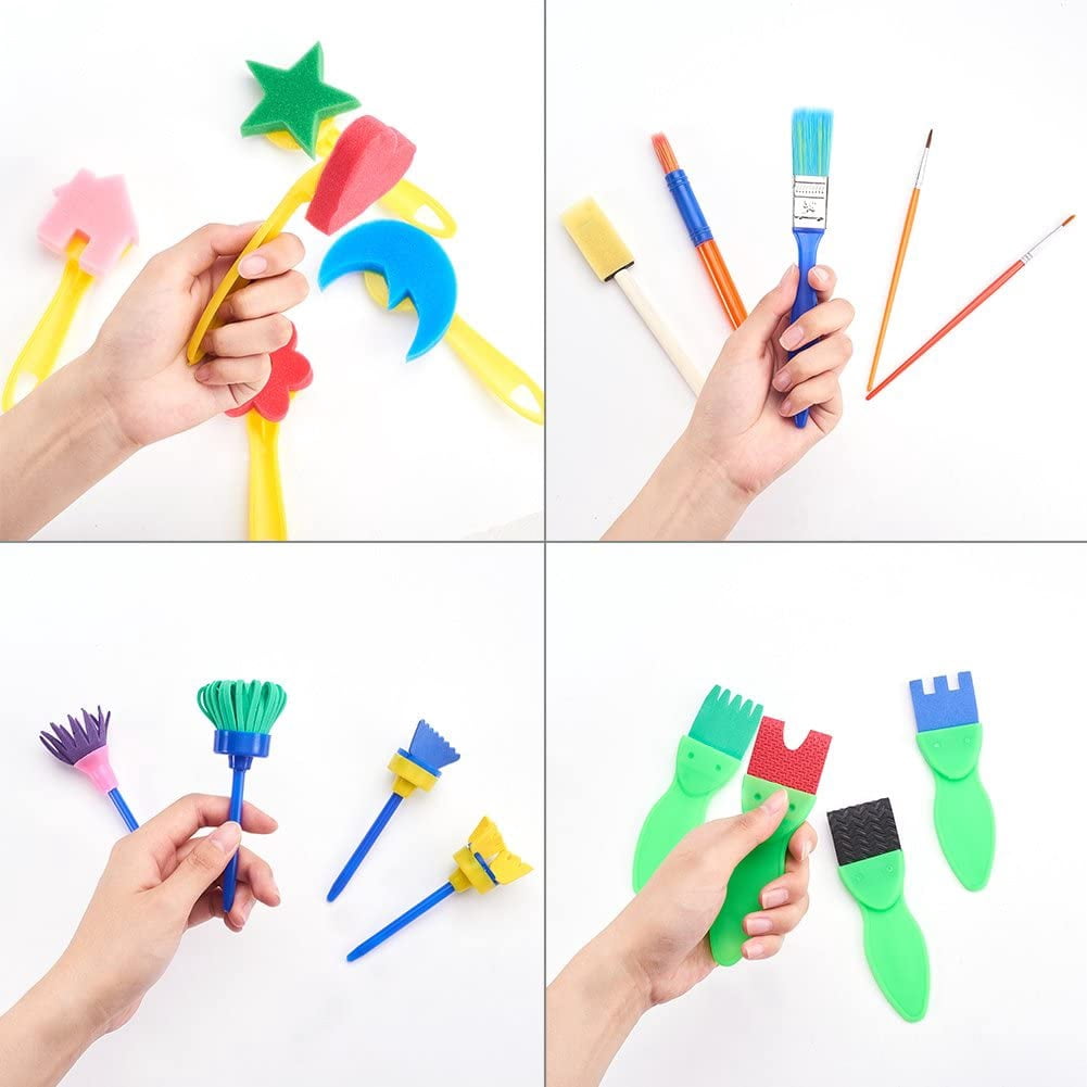 25Pcs Sponge Rollers Painting Brushes for Early Learning Mini Flower Sponge Brushes Drawing Tools with Palette
