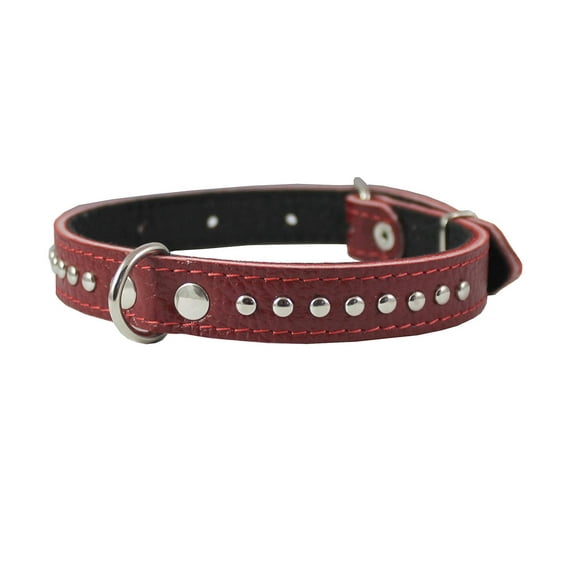 Genuine Leather Studded Padded Dog Collar 15"x5/8" Wide Fits 10"-13" Neck, Pomeranian, Chihuahua, Puppies