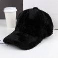 thumbnail image 2 of Fluffy Baseball Cap Wide Brim Design Solid Color UV Proof Sun Thick Plush Peaked Hat Women Cap Black M, 2 of 8