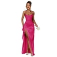 thumbnail image 1 of Vestido de noche GDJDIFK Mermaid Satin Hot Pink para mujer, 1 of 7