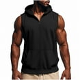 thumbnail image 4 of ZCFZJW Men's Workout Hooded Tank Tops Lightweight Full Zip Up Sleeveless Gym Shirts Muscle Cut Off T Shirt Bodybuilding Hoodies Black M, 4 of 8