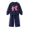 thumbnail image 4 of Afdoent Girls 2 Piece Outfit Embroidered Bow Hoodie Wide Leg Sweatpants Lightweight Fall Casual Two Piece Outfit 9-10 Years, 4 of 4