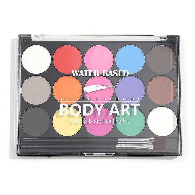 ZHAOCHENG Pintura facial para niños de 15 colores, paleta de maquillaje, 2 rotuladores y 4 plantillas, set de pintura facial para recuerdos de fiesta.