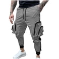 thumbnail image 1 of Puntoco Pantalones elásticos de color sólido con cremallera y múltiples bolsillos para hombre, cintura elástica con cordón para ajustar los pies, 1 of 8
