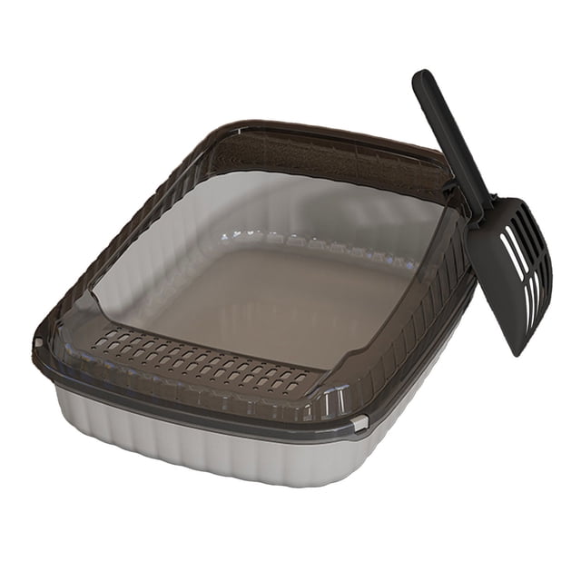 Btomtd Semi Enclosed High Bar Litter Box With Splashs Proof Designs Provides Ample Space For Cats Includes Shovel For Kittens, Gray