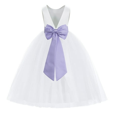

White V-Back Satin Special Occasion Dresses for Toddler Girls 219T