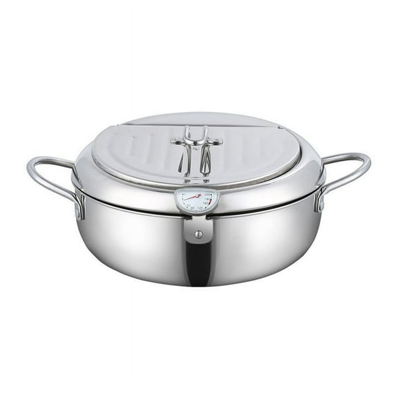 Tunhigl 304 Stainless Steel Deep Fryer Pot with Temperature Control & Oil Drip Rack - Ideal for Tempura, French Fries & More - Compatible with All Cooktops