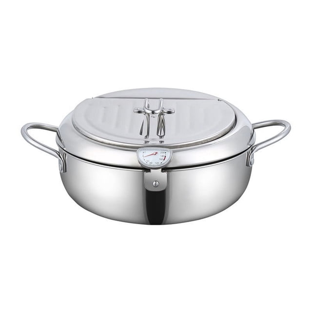 304 Stainless Steel Deep Fryer Pot with Temperature Control, Oil Drip Rack and Lid, Induction Cooktop Compatible for French Fries and Tempura