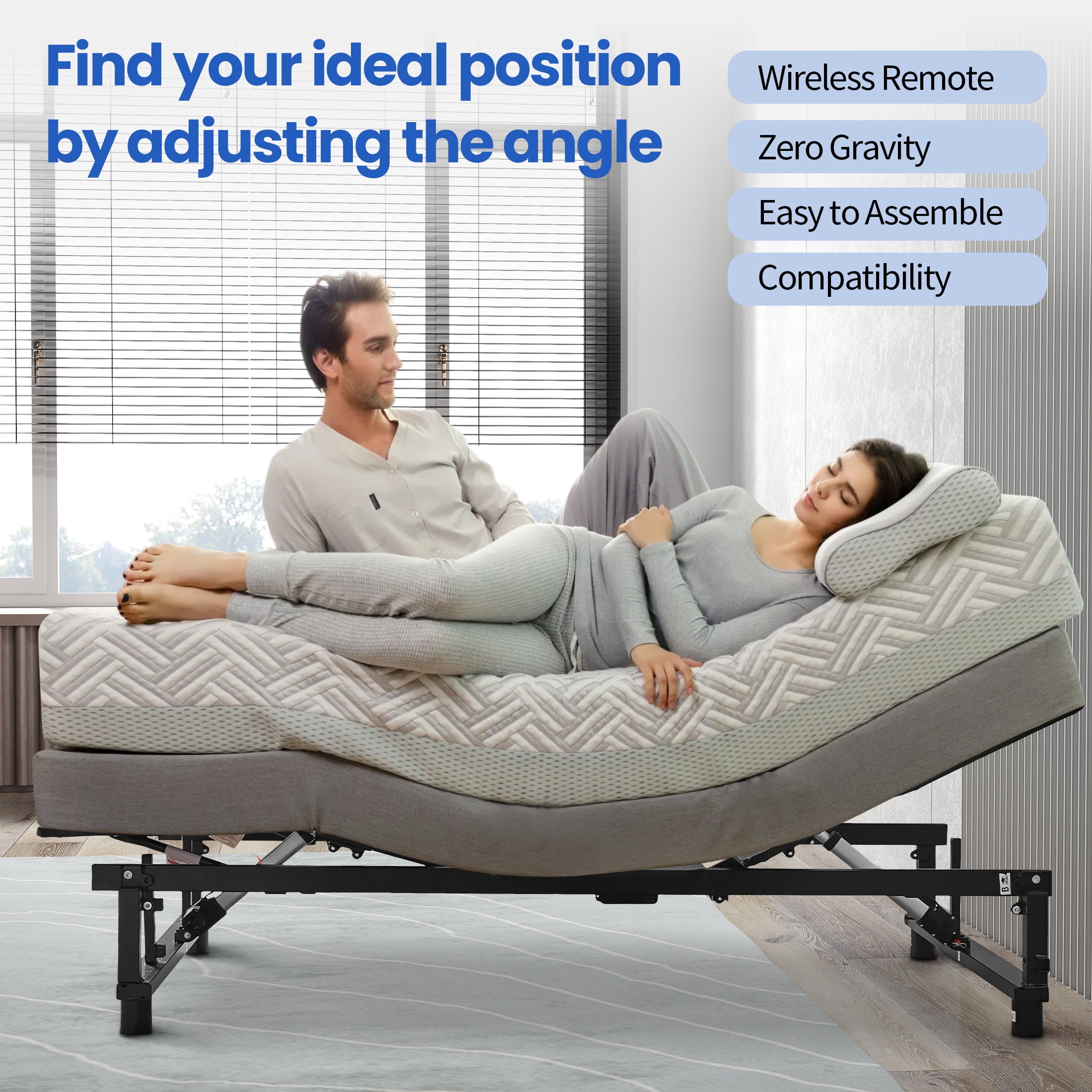 Aukfa Adjustable Bed Frame Base King, Wireless Remote, Quiet Dual OKIN Motor, Segmented Design, Zero Clearance, Zero Gravity, Black