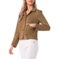 thumbnail image 4 of INSPIRE CHIC Faux Suede Jacket for Women's Button Down Point Collar Pockets Fall Winter Cropped Jacket XS Brown, 4 of 6