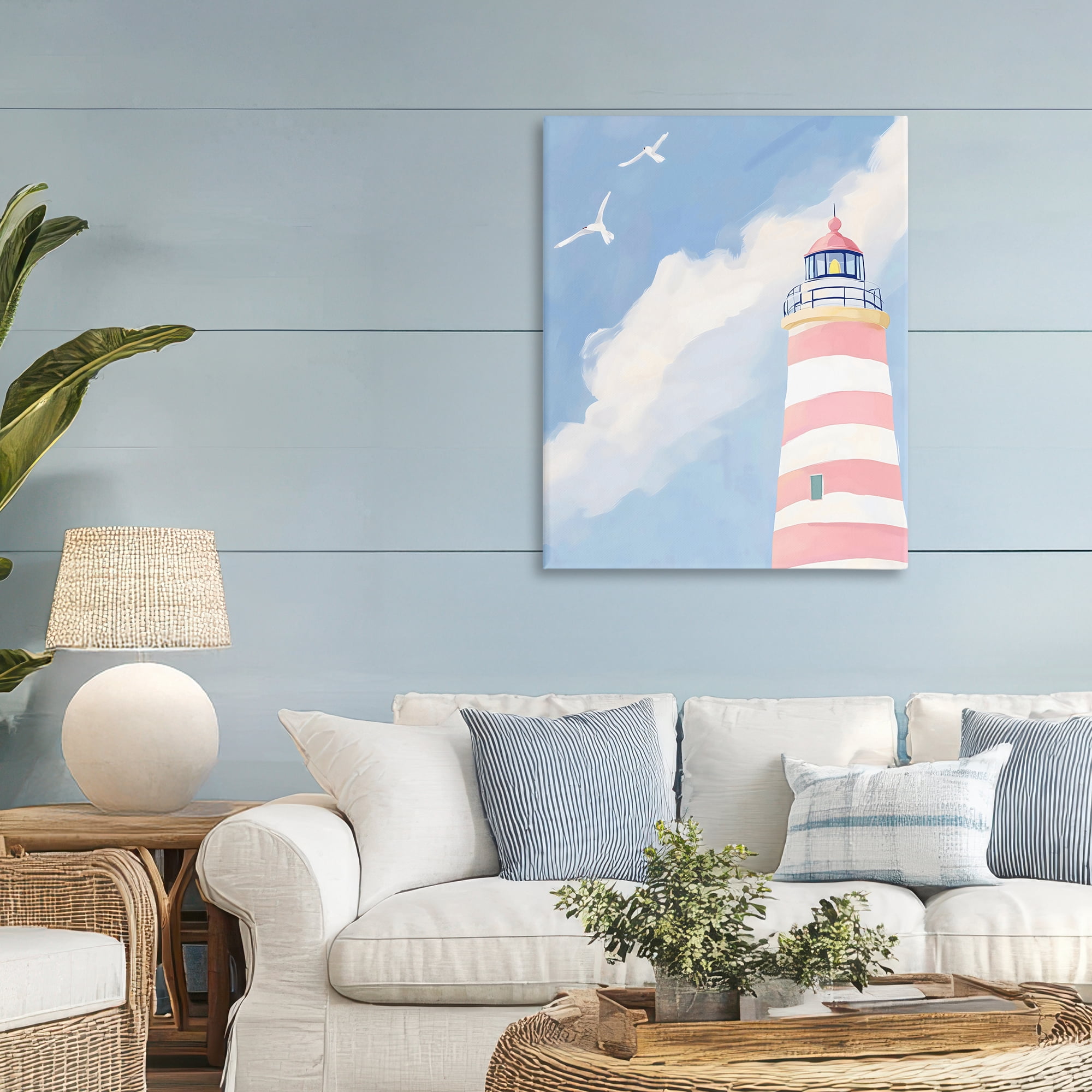 Stupell Industries Striped Lighthouse with Seagulls Canvas Wall Art, design by The Prints Vibe