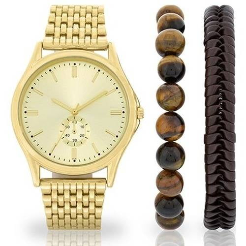 Men's Gold-Tone Watch and Bracelet Set - Walmart.com