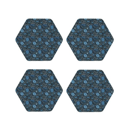 

Honeii Winter Blue Forest Deer Print Leather Coaster Set of 4 Ideal for Safeguarding Your Furniture from Drinks Spills and Effortless Cleanup-Hexagon