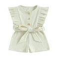 thumbnail image 1 of Toddler Baby Girl Clothes Rompers Ribbed Ruffle Sleeveless Button Belted Romper Short Jumpsuit Summer Outfit Brick Red 12-18 Months, 1 of 7