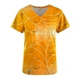thumbnail image 5 of Shldybc Happy Halloween Womens Nursing Scrubs Tops Working Uniform Short Sleeve V Neck Pumpkin Spiders Ghost Holiday Print Tunic Scrubs Workwear Blouse Scrubs Tops with Pockets-Yellow, 5 of 5