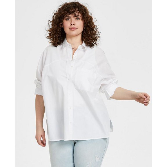 And Now This Women's Cotton Oversized Shirt White Size 0X