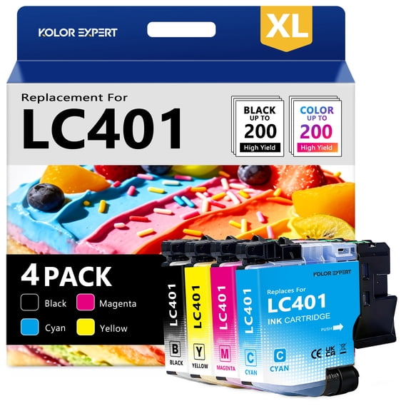 LC401 Ink Cartridge for Brother LC401 LC401XL Ink for MFC-J1010DW MFC-J1012DW MFC-J1170DW Printer (Black Cyan Magenta Yellow, 4 Pack)