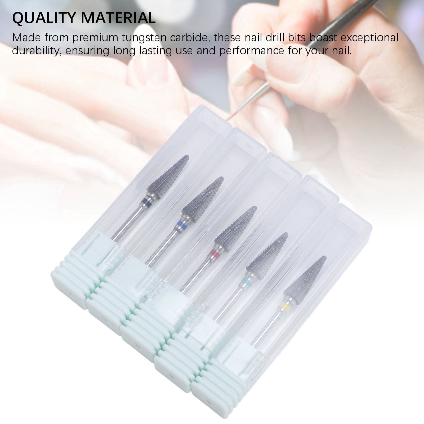 Suodoka 5 Pcs Tungsten Carbide Tapered Nib Nail Drill Bits Set, Professional Manicure Pedicure Polishing Electric File Accessories for Acrylic Gel Natural Nails, Low Vibration Salon Quality Tools