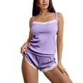 thumbnail image 2 of Womens Pajamas 2 Piece Sets for Women Dressy Ladies' Summer Lace Camisole Pajamas Shorts Two-Piece Set Casual Home Wear Purple L, 2 of 7