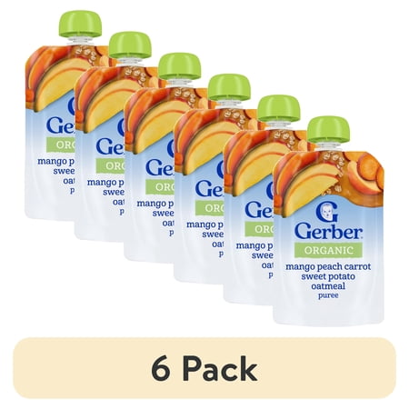 (6 pack) Gerber Organic for Toddler WonderFoods, Mango Peach Carrot Sweet Potato Oatmeal, 3.5 oz Pouch