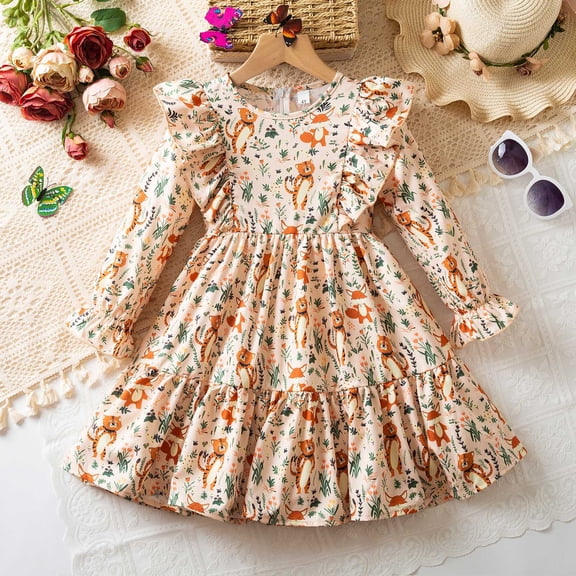 Girls Flower Girl Dress Flower Prints Princess Dress Summer Princess Dress for Girls Summer Outfits Beach Sundress (Yellow,4-5 Years)
