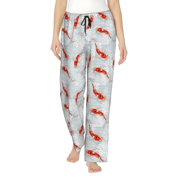 Fotbe Koi Fish Corals,Spring Summer Pantalones de Pijama para Mujer, Pantalones de Dormir, Pantalones Pj con Cordón y Bolsillos-Large