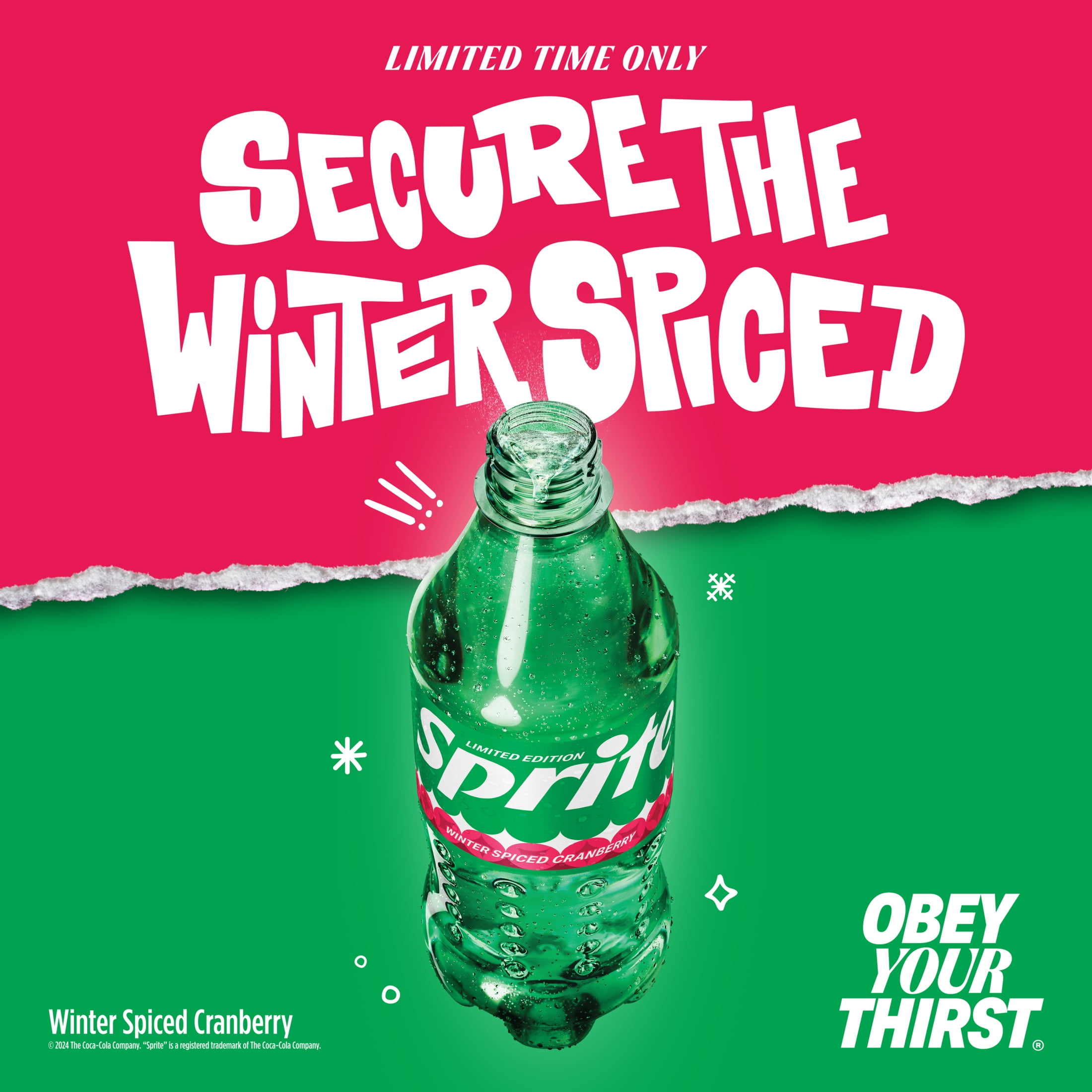 (5 pack) Sprite Winter Spiced Cranberry, Lemon Lime Soda Pop, 20 fl oz Bottle