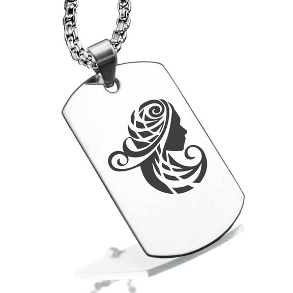 Stainless Steel Tribal Virgo Zodiac (Maiden) Dog Tag Pendant Necklace