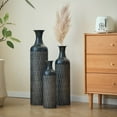 thumbnail image 4 of S-HOME Contemporary Decorative Metal Vases Set of 3 Matte Finish  with Textured Pattern for Home & Event Decor 19.69 to 32.68 Inch, Black, 4 of 12