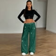 thumbnail image 6 of WULMLEO Sparkly Pants for Women Fashion Wide Leg Stretchy Sparkling Sequin Long Trouser Comfortable Pants Party Green M, 6 of 6