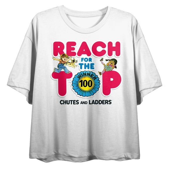 Chutes And Ladders Reach For The Top Women's White Crew Neck Short Sleeve Crop Top - Medium