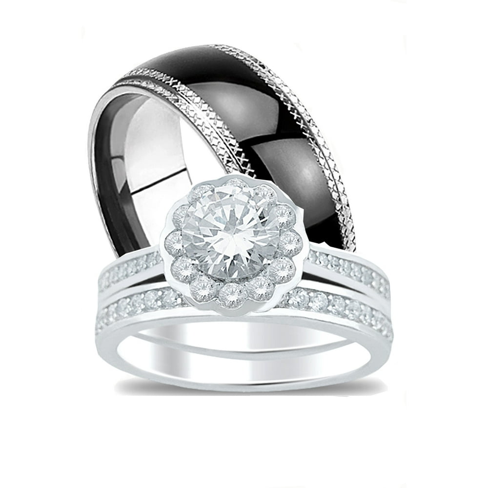 LaRaso &amp; Co Matching Wedding Rings for Him and Her Halo